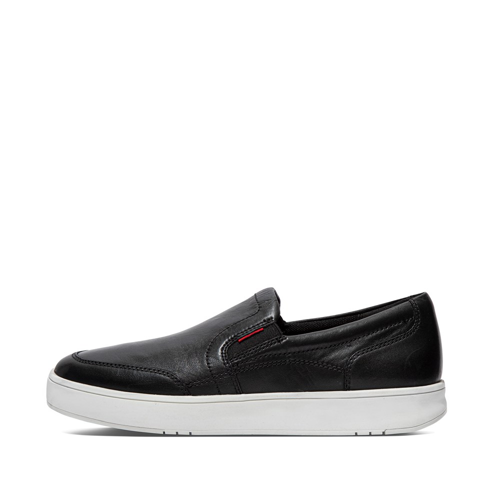 Fitflop Mens Slip-on Black - Rally X Leather Sneakers - 29WVPCJFY